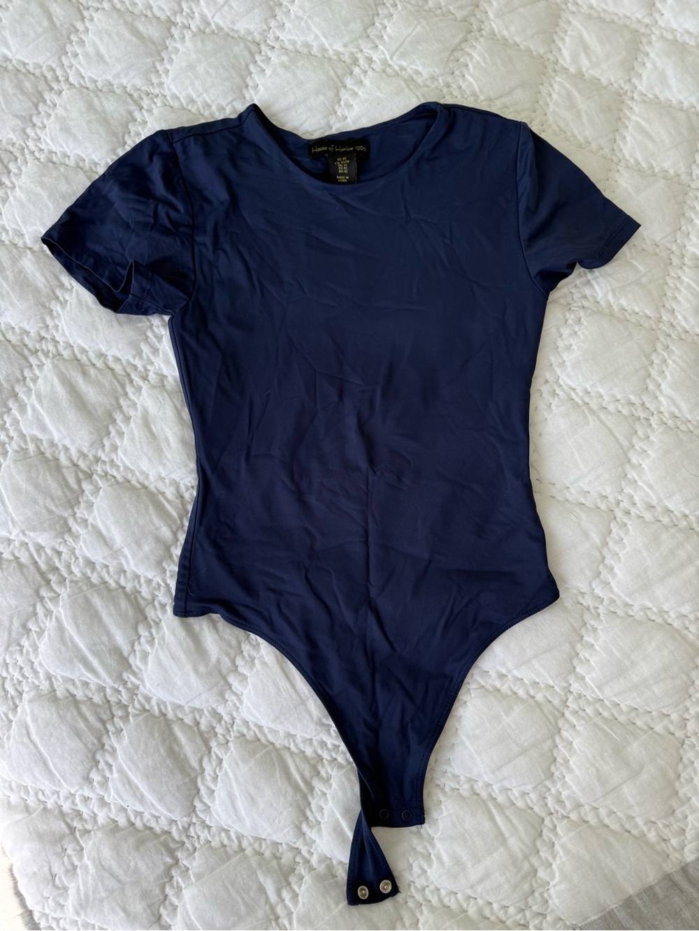 House of Harlow 1960 Navy Short Sleeve Crew Neck Bodysuit